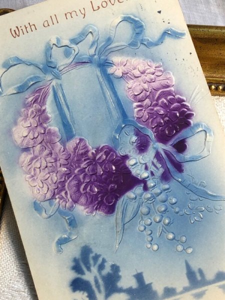 画像3: Postcard  　アンティークポストカード　お花のリースと水辺の風景 (3)