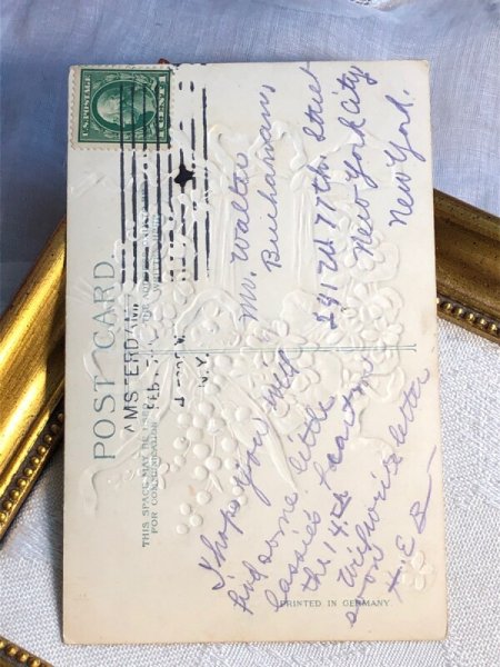 画像4: Postcard  　アンティークポストカード　お花のリースと水辺の風景 (4)