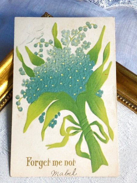 画像2: Postcard  　アンティークポストカード　忘れな草のお花と鳩 (2)
