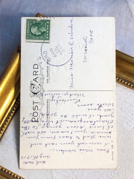 画像4: Postcard   アンティークポストカード ライラックのお花と水辺の牛 アメリカ1915年 (4)