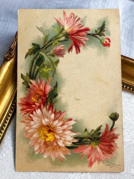 画像2: Postcard   アンティークポストカード ガーベラのお花のアルファベット文字 「C」イニシャル CATHERINE KLEIN 1907年 (2)