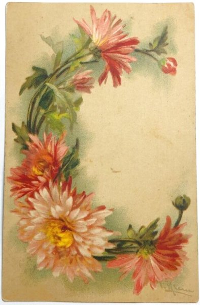 画像1: Postcard  　アンティークポストカード　ガーベラのお花のアルファベット文字　「C」イニシャル　CATHERINE KLEIN　1907年 (1)