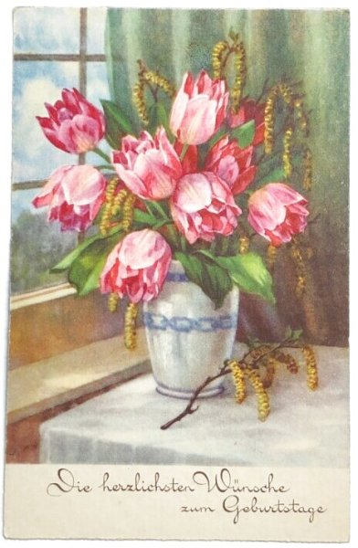 画像1: Postcard  　アンティークポストカード　チューリップのお花 (1)