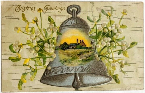 画像1: Postcard  アンティークポストカード　クリスマス　Xmas　ヤドリギと銀色のベル (1)