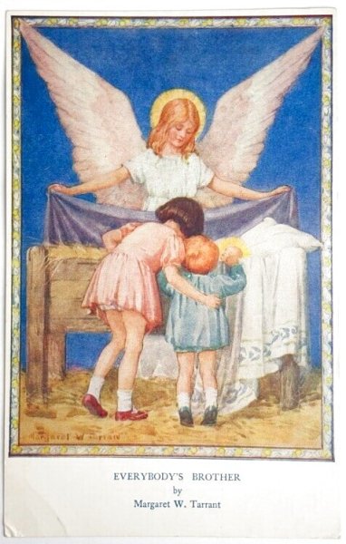 画像1: Postcard  アンティークポストカード　クリスマス　天使　みんなの兄弟 　Everybodys Brother by Margaret Tarrant　 (1)