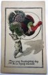 画像1: Postcard 　アンティークポストカード　感謝祭　サンクスギビング　輪潜り芸をする七面鳥　サーカス　道化師　（未使用） (1)