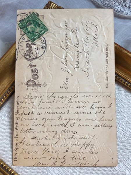 画像3: Postcard  アンティークポストカード 新年祝い Happy New Year ヤドリギとベル ホーリー  (3)