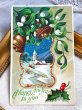 画像2: Postcard  アンティークポストカード　新年祝い　Happy New Year ヤドリギとベル　ホーリー　 (2)