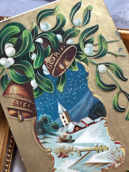 画像3: Postcard  アンティークポストカード　新年祝い　Happy New Year ヤドリギとベル　ホーリー　1909年 (3)