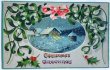 画像1: Postcard  アンティークポストカード　クリスマス　Xmas　ヤドリギと雪景色　宿り木 (1)