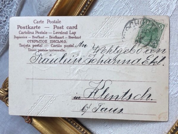 画像4: Postcard  アンティークポストカード　クリスマス　Xmas　ヤドリギを持つ帽子の女性　宿り木　1907年 (4)