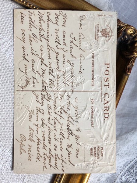 画像4: Postcard   アンティークポストカード 新年祝い Happy New Year 天使と竪琴 キャンドル Ellen Clapsaddle (4)