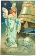 画像1: Postcard  　アンティークポストカード　新年祝い　Happy New Year 天使とベル　Ellen Clapsaddle　1908年 (1)