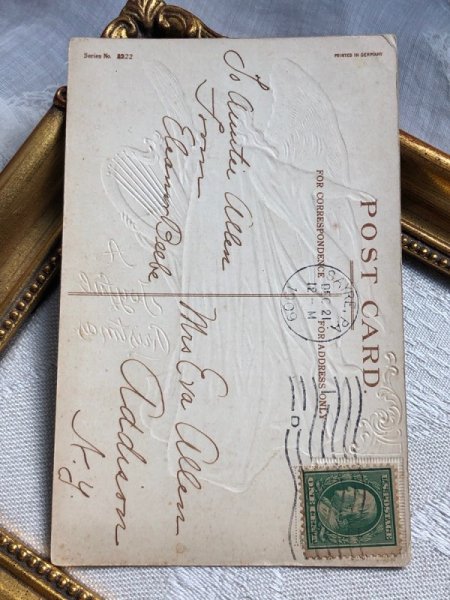 画像4: Postcard   アンティークポストカード クリスマス Christmas  ハープを持つ天使 Ellen Clapsaddle 1909年 (4)