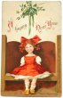 画像1: Postcard  　アンティークポストカード　新年祝い　New Year　ヤドリギの下の女の子　Ellen Clapsaddle　 (1)