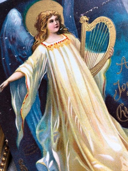 画像3: Postcard   アンティークポストカード クリスマス Christmas  ハープを持つ天使 Ellen Clapsaddle 1909年 (3)