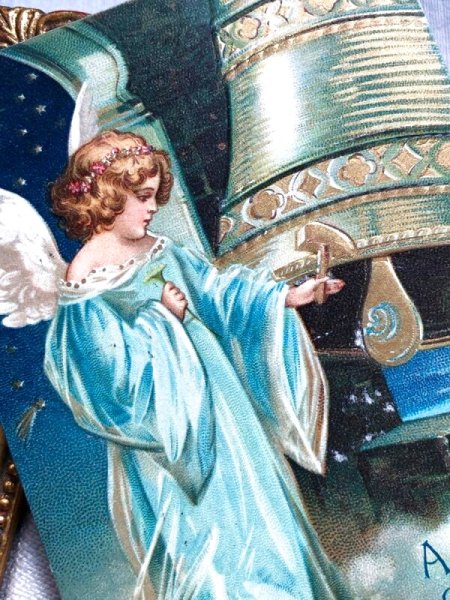 画像3: Postcard   アンティークポストカード 新年祝い Happy New Year 天使とベル Ellen Clapsaddle 1908年 (3)