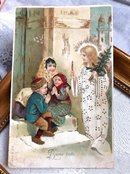 画像2: Postcard   アンティークポストカード クリスマス Christmas  天使と祈る子どもたち (2)