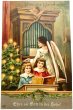 画像1: Postcard  　アンティークポストカード　クリスマス　Christmas  パイプオルガンを弾く天使と歌う子供 (1)