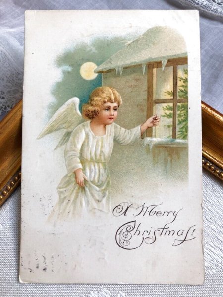 画像2: Postcard   アンティークポストカード クリスマス Christmas  窓をノックする天使 1908年 (2)