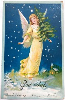 アンティークポストカード　クリスマスに現れた窓辺の美しい天使 Snowdrop Postcards アンティークポストカード専門店