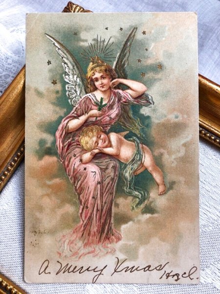 画像2: Postcard   アンティークポストカード クリスマス Christmas 天使 1907年  (2)