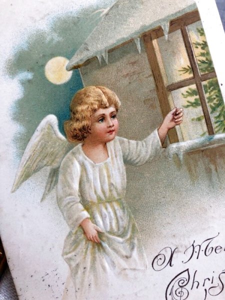 画像3: Postcard   アンティークポストカード クリスマス Christmas  窓をノックする天使 1908年 (3)