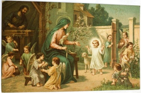 画像1: Postcard  　アンティークポストカード　クリスマス　Christmas 聖母子と天使たち (1)