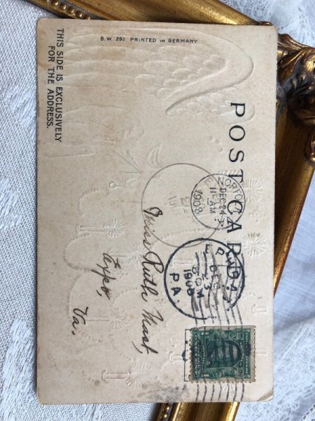 画像5: Postcard   アンティークポストカード クリスマス Christmas  ツリーのキャンドルに火を灯す天使 (5)