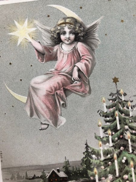 画像3: Postcard   アンティークポストカード クリスマス Christmas  月に座る天使 ツリー ドイツ1906年 (3)