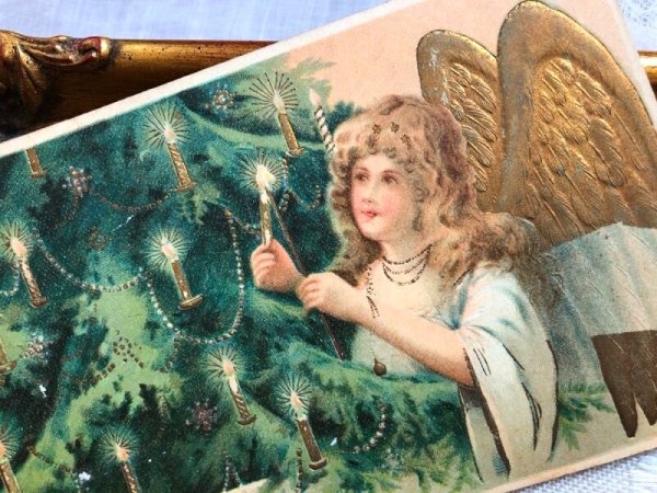 画像3: Postcard   アンティークポストカード クリスマス Christmas  ツリーのキャンドルに火を灯す天使 (3)