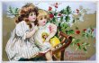 画像1: Postcard　アンティークポストカード　クリスマス 　ホーリーと2人の女の子　アメリカ1909年 (1)