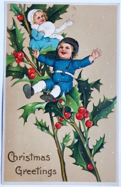 画像1: Postcard　アンティークポストカード　クリスマス 　ホーリーと子どもたち　Marie Flatscher (1)