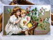 画像2: Postcard　アンティークポストカード　クリスマス 　ホーリーと2人の女の子　アメリカ1909年 (2)