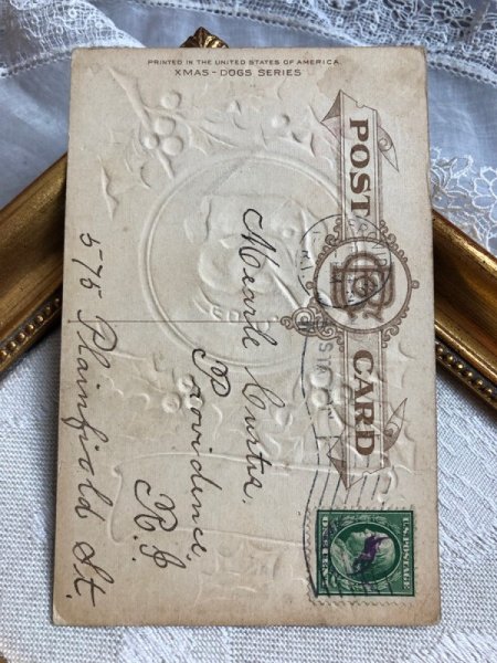 画像3: Postcard   アンティークポストカード クリスマス 片目アイパッチのパグ犬(ボクサー犬?) キセル煙草 (3)