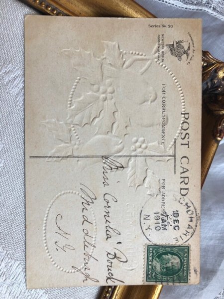 画像3: Postcard  アンティークポストカード クリスマス 小鳥とホーリー アメリカ1910年 (3)