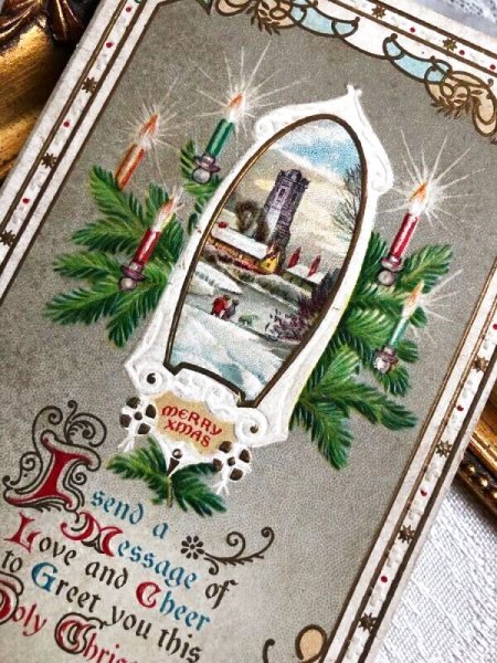 画像3: Postcard  アンティークポストカード　クリスマス　教会の雪景色　キャンドル　アメリカ1912年 (3)