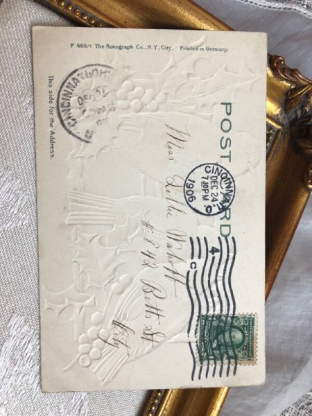 画像4: Postcard  アンティークポストカード クリスマス 小鳥とホーリー フィンチ アメリカ1906年 (4)