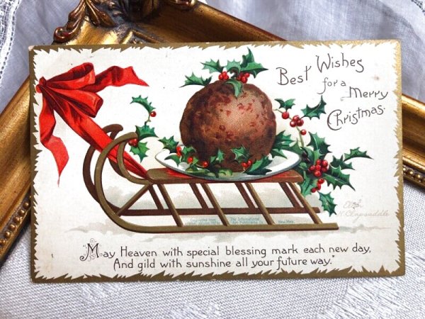 画像2: Postcard  アンティークポストカード　クリスマスプディング　ソリ　Ellen Clapsaddle (2)