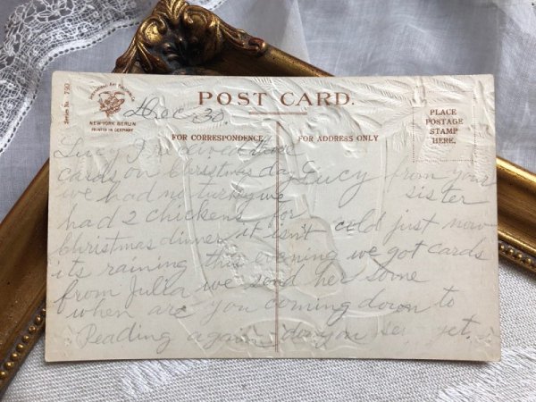 画像4: Postcard  　アンティークポストカード　新年祝い　New Year　バイオリンと天使　キャンドル　カラ松　Ellen Clapsaddle　 (4)