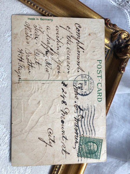 画像5: Postcard   アンティークポストカード 新年祝い New Year 自動車で祝杯を挙げる3人の天使 1910年 (5)