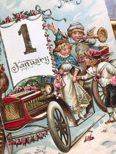 画像3: Postcard   アンティークポストカード 新年祝い New Year 新年の祝杯を挙げる天使 自動車  (3)