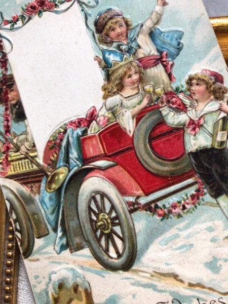 画像3: Postcard   アンティークポストカード 新年祝い New Year 新年の祝杯を挙げる天使 自動車 (未使用) (3)