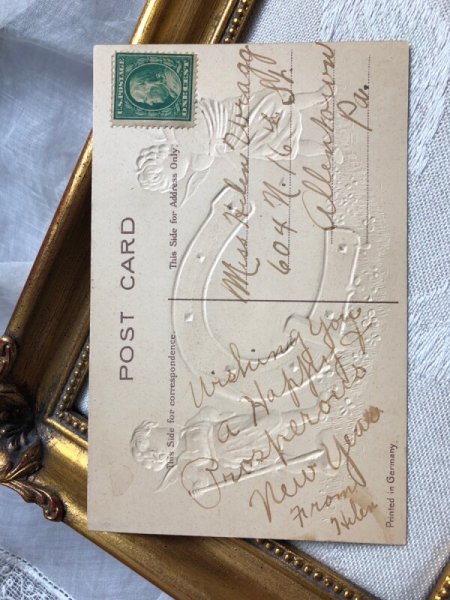 画像4: Postcard   アンティークポストカード 新年祝い New Year 大きな馬蹄と天使  (4)