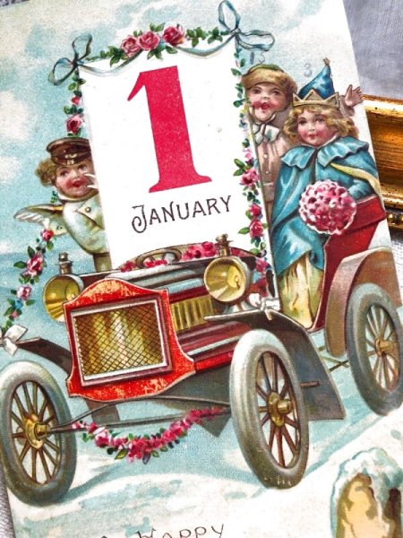 画像3: Postcard   アンティークポストカード 新年祝い New Year 新年の祝杯を挙げる天使 自動車  (3)