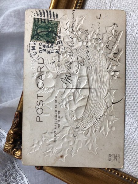 画像3: Postcard  　アンティークポストカード　新年祝い　New Year　鳥の巣の中の天使　ホーリー　1908年 (3)