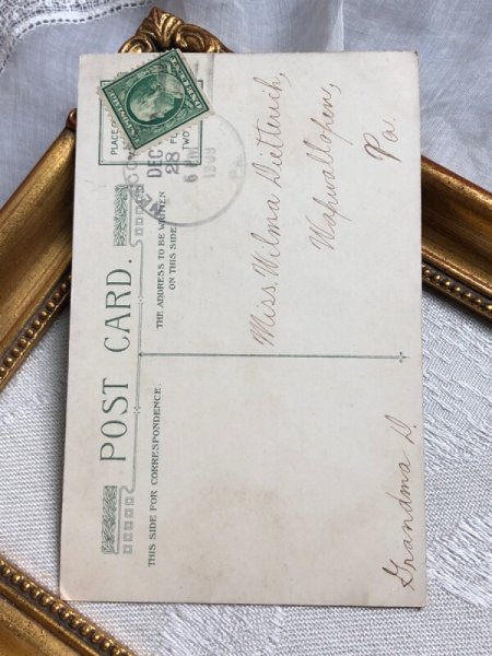 画像4: Postcard アンティークポストカード 新年祝い New Year 大きな時計と女の子 子猫 アメリカ1909年 (4)