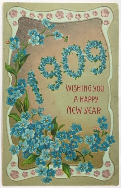 画像1: Postcard  　アンティークポストカード　 新年祝い　New Year　忘れな草のお花　1909年 (1)