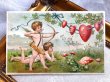 画像2: Postcard　アンティークポストカード　バレンタイン　ハートを射止めるキューピッド天使　キノコ (2)