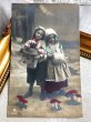 画像2: Postcard　アンティークポストカード　新年祝い　New Year　キノコと子どもたち　写真　ベルギー1910年 (2)